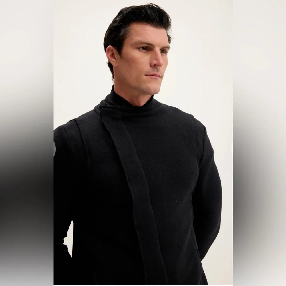 Ron Tomson Black Asymmetrical Draped Cardigan Jacket Raw Edge